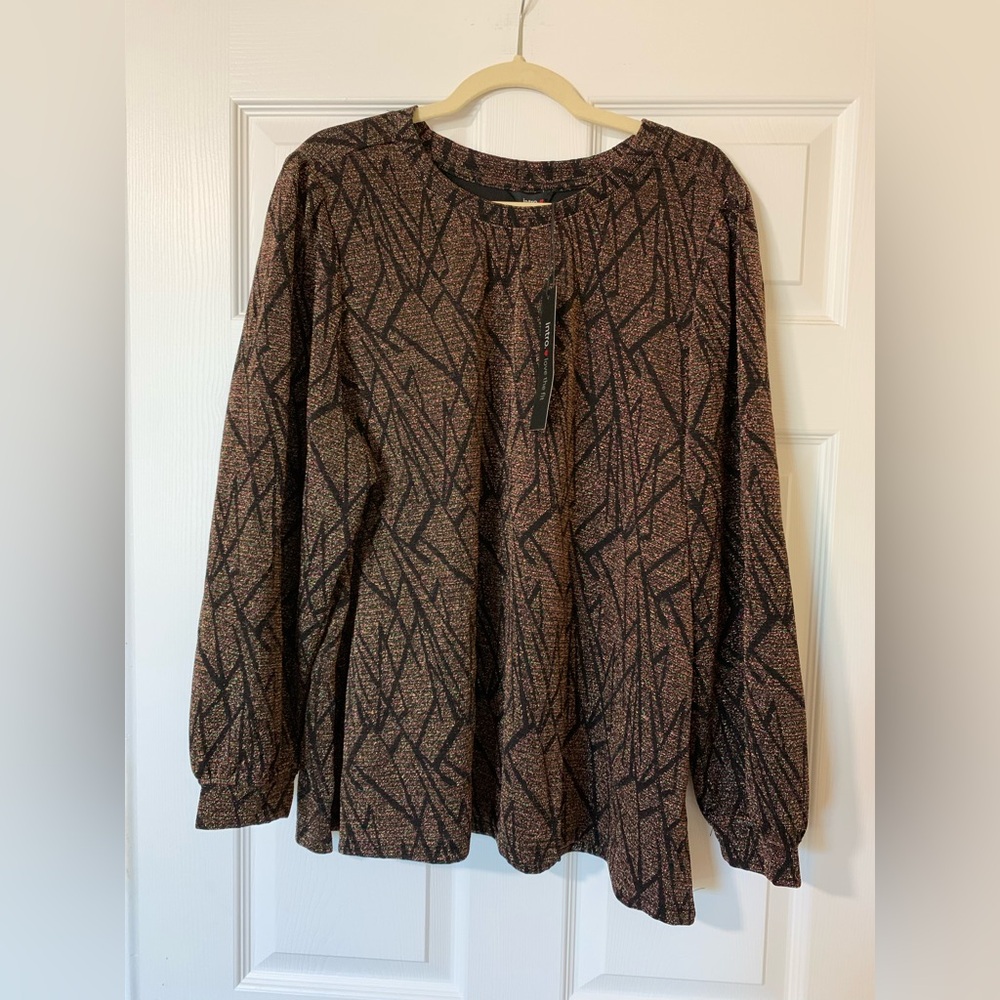 NWT Intro Love the Fit Plus‎ Size 3X Black Abstract Metallic Long Sleeve Top